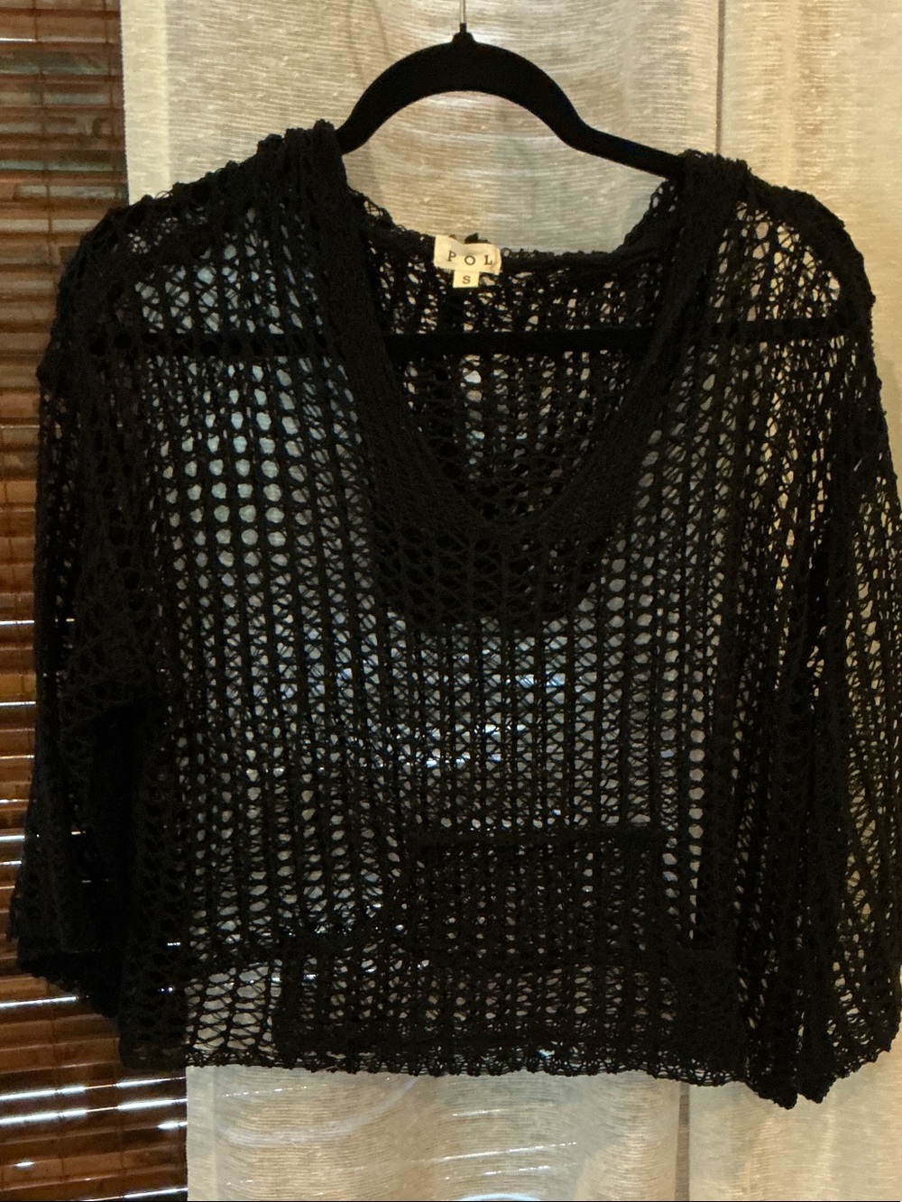 POL Black Open-Knit Crocheted Pullover